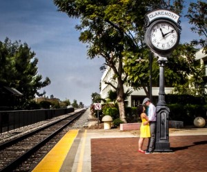Kristina and Shelby engagement photo at Claremont train station