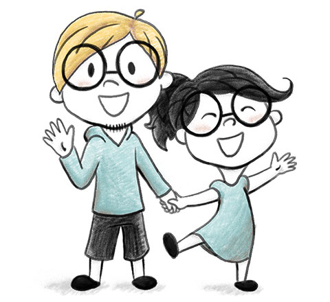 Illustration of Shelby and Kristina waving